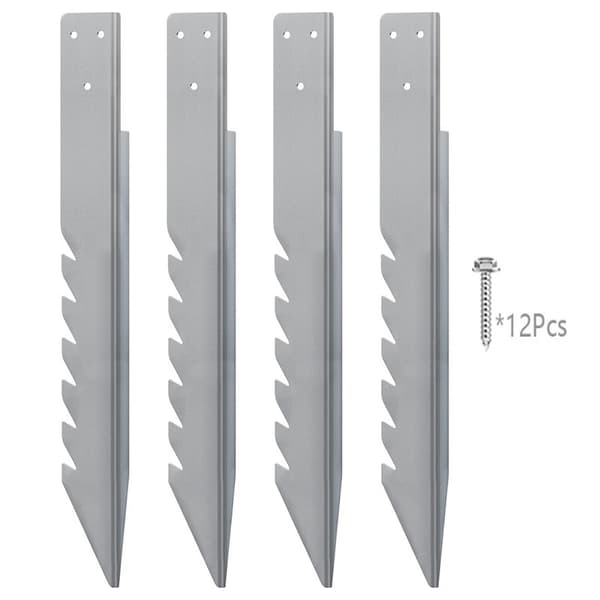 Galvaniserad Stål Gungställning Markankare, 4-pack, Silver, Kraftig Utomhus Lekställning Staketstolpe Markfäste