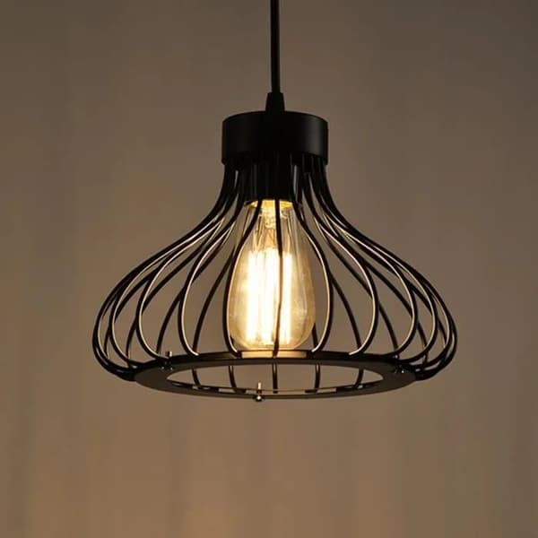 Industriel Pendellampe i Metalbur, E27 Fatning, Retro Stil, Sort