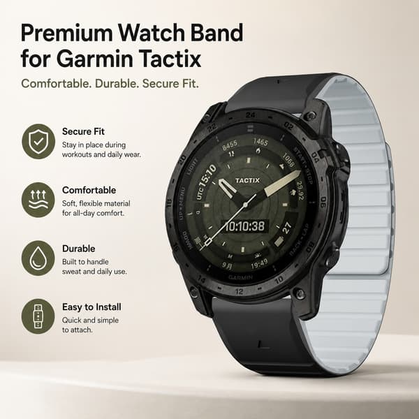 Magnetisk urrem til Garmin QuickFit 26mm, Silikone, Sort