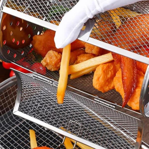 Roterende Grillkurv, Rullende Bur til BBQ, Udendørs Grilltilbehør