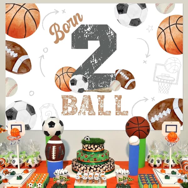 5x7ft Sportstema 2-årsdag Bakteppe, Basketballdekor, Vinylbanner for gutter