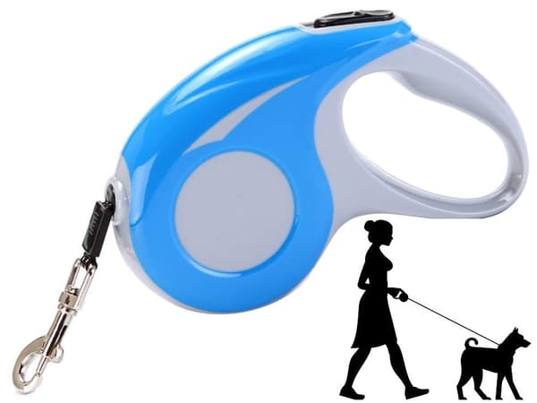 Infällbart hundkoppel 5m, automatiskt flexikoppel med broms, lätt, hållbart för promenader