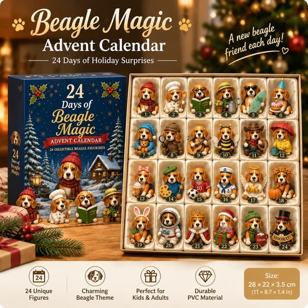 Beagle Magic julkalender 2026, 24-dagars blind box, PVC-figur, 28x22x3,5 cm PVC 3D Figure 28x22x3.5cm