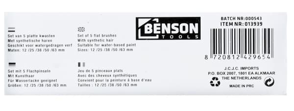 Syntetisk Penselsett, 5-pakning Flat, 12-63mm, for Vannbasert Maling