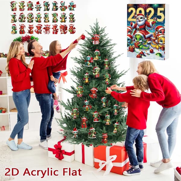 2025 Jule Drage Adventskalender, 24 Dager Nedtelling, 2D Akrylpynt F