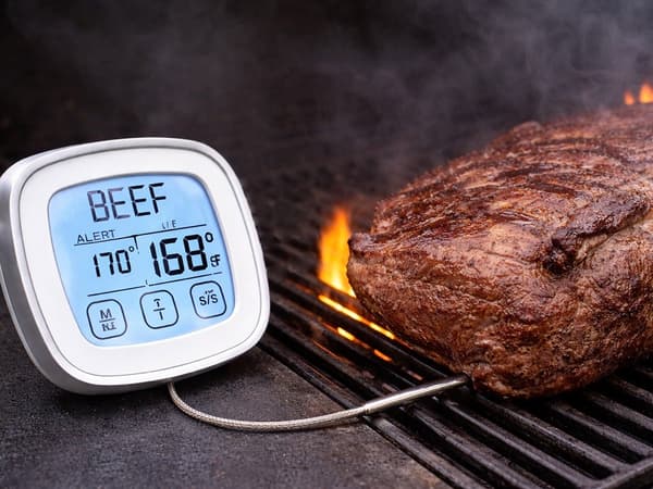 Digitalt køkkentermometer med probe, rustfrit stål, -20°C til 300°C, LCD-display Silver