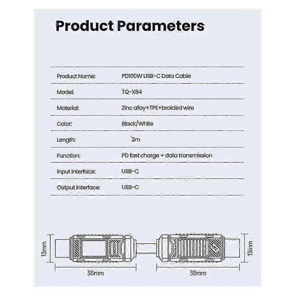 2m Type C til Type C-kabel 100W Display Mekanisk Datakabel Hurtigopladende USB C til USB C-kabel kompatibel med A
