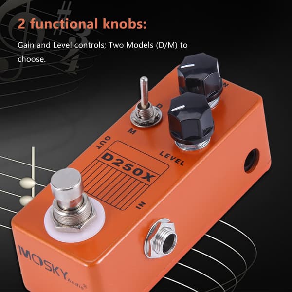 D250X Mini Overdrive Preamp Guitar Effektpedal, True Bypass, Orange, Metal, Kompakt