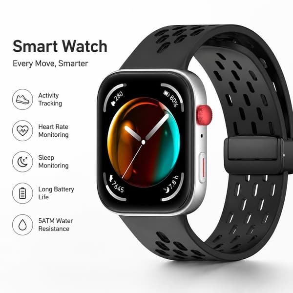 Åndbar silikone urrem til Huawei Watch Fit 3, magnetisk lås, sort