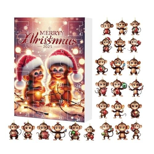 Julepynt adventskalender, ape, 2D akryl, stil D