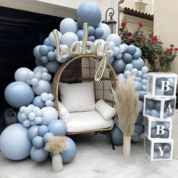 105 stk. Blå Gull Grå Ballongbue Girlander Kit for Babyshower Dåp Bryllupsfest Dekor