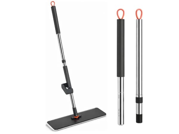 Flat mikrofibermopp med teleskophåndtak, roterende hode, justerbar, for hardtre og fliser