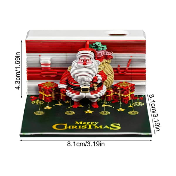 3D notisblokk Julenisse skrivebordsdekorasjon, 2026 papirkalender klistrelapper, 161 ark