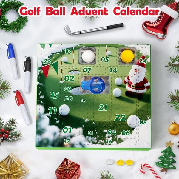 Golf Julekalender, 24-dagers Nedtelling til Jul med Ornament, Køller, Baller, Pegger