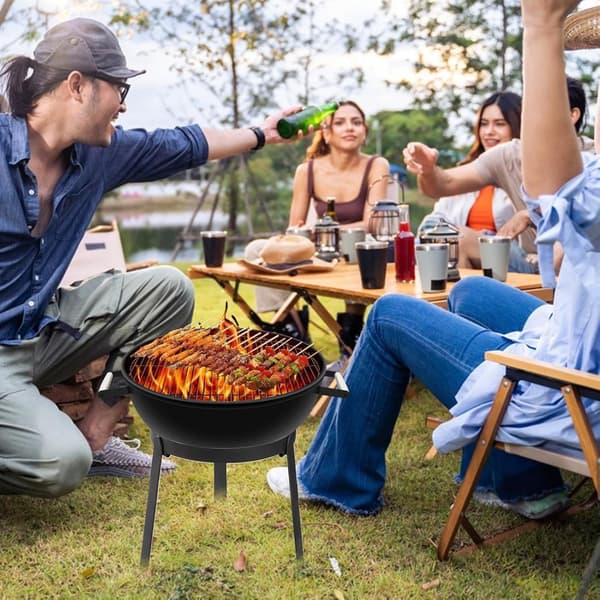 Sammenfoldeligt Bålstativ, Bærbart Madlavningsstativ i Rustfrit Stål til Udendørs BBQ Camping