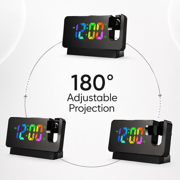 Digital RGB-projektionsväckarklocka, 180° roterbar projektor, LED-klocka för sovrumstak
