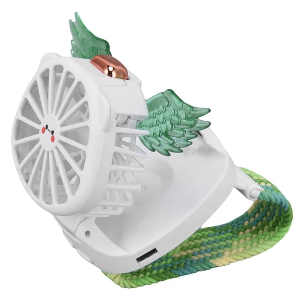 Mini Håndledsventilator, Englevinge Design, USB Opladning, Trådløs, Flettet Urrem, Bærbar, Grøn