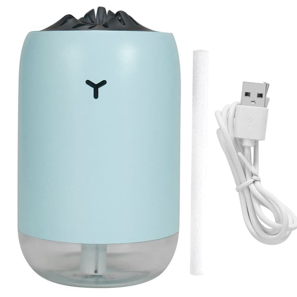 USB skrivebordsluftfukter, 260 ml, bærbar luftdiffuser med nattlys, blå for hjemmekontor