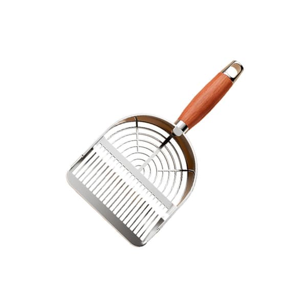Kattespade i rustfrit stål med træhåndtag, finmasket til tofu-sand