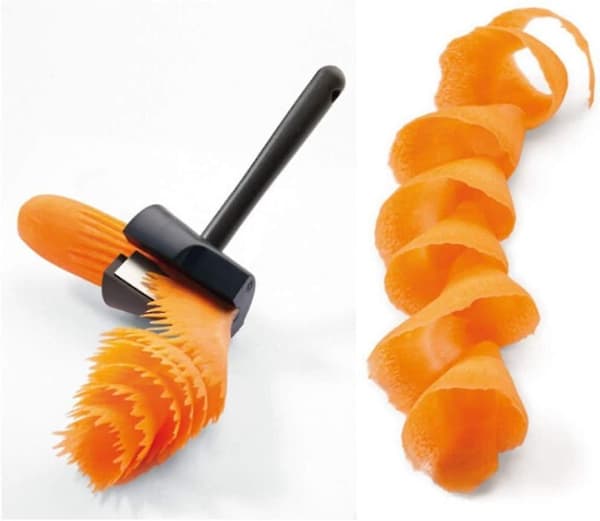 Gulrotkrøller og skreller, svart spiralgulrotkutter, rotkutter, grønnsaks- og fruktkutter