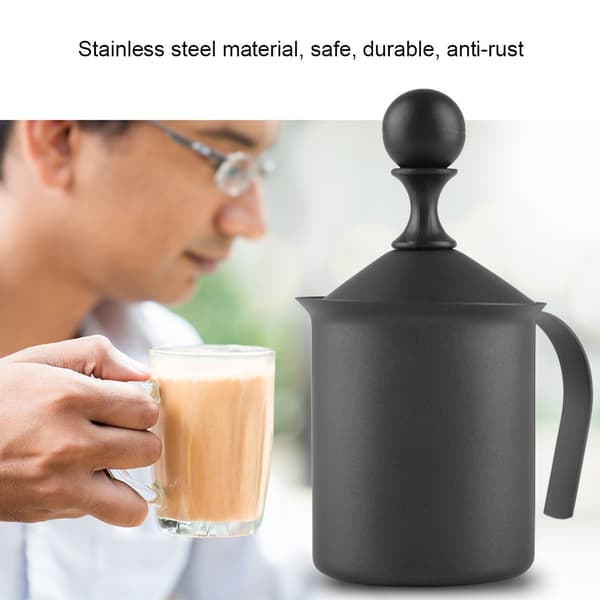 Manuel mælkeskummer i rustfrit stål med dobbelt net, 400 ml, værktøj til kaffeskum