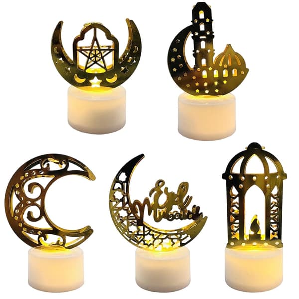 LED Eid Ramadan Ljus, 5-pack, Muslimsk Dekorationsprydnad, Festtillbehör