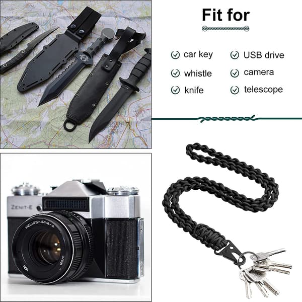 Handvävd Paracord Nyckelring, Svart, Slitstark Polyester, Multifunktionell för Nycklar & ID