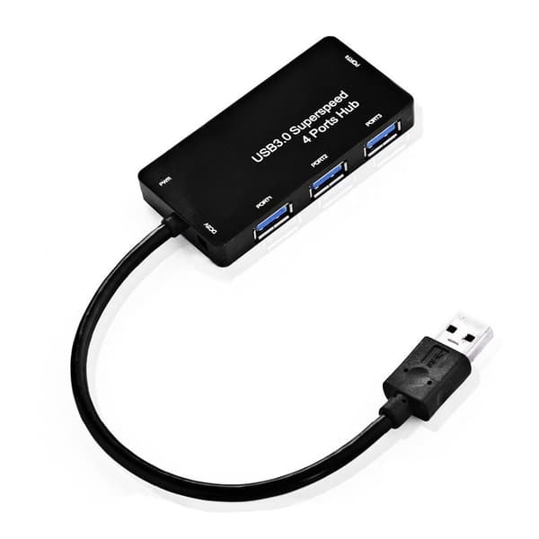 USB 3.0 Hub, 4-Port, Sort, Højhastighed, Kompakt, Kompatibel med PC/Bærbar