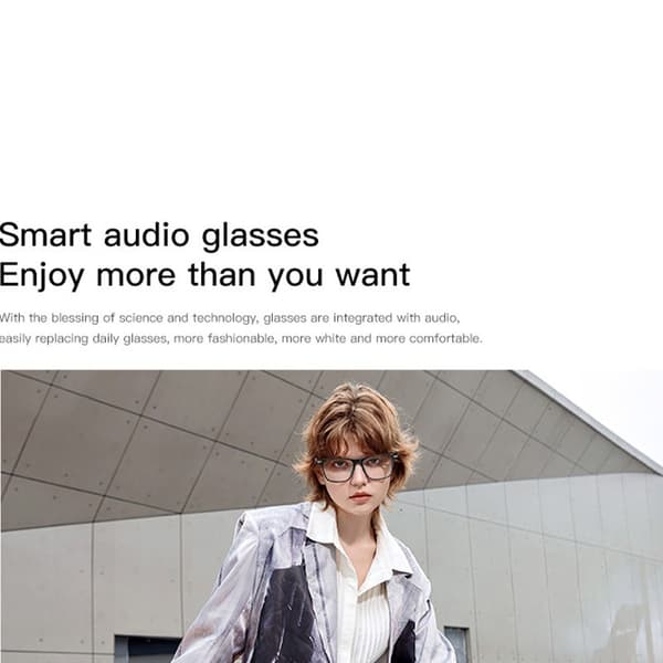 Smartglasögon med öppen ljudupplevelse, lätta, lång batteritid, transparent lins, kompatibla med Android & iOS