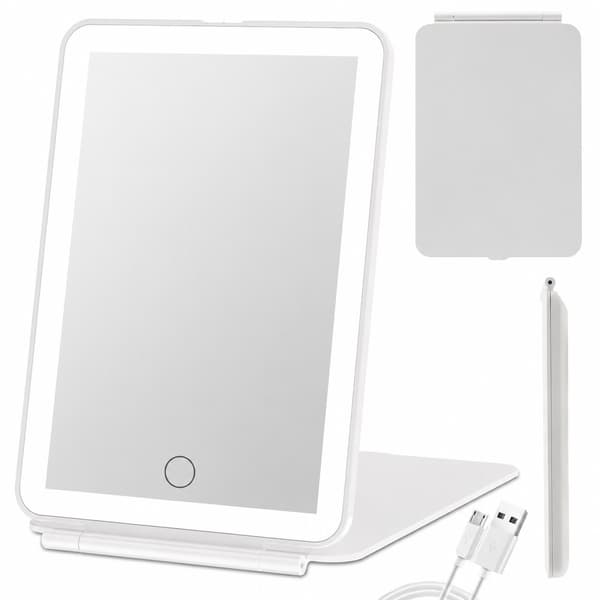 LED-belyst makeup-spejl, foldbart rejsespejl med touch-kontrol, genopladeligt