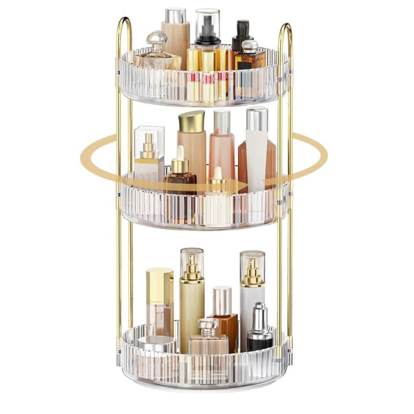3-lags 360° roterende makeup-organizer, klar akrylstander, til badeværelsesbord Clear