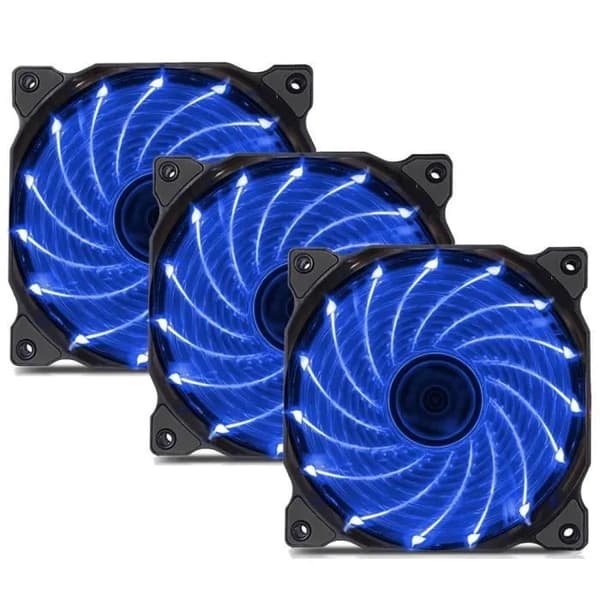 120 mm PC-fläkt, tyst, blå, 3-pack, dubbla kullager, tyst kylning