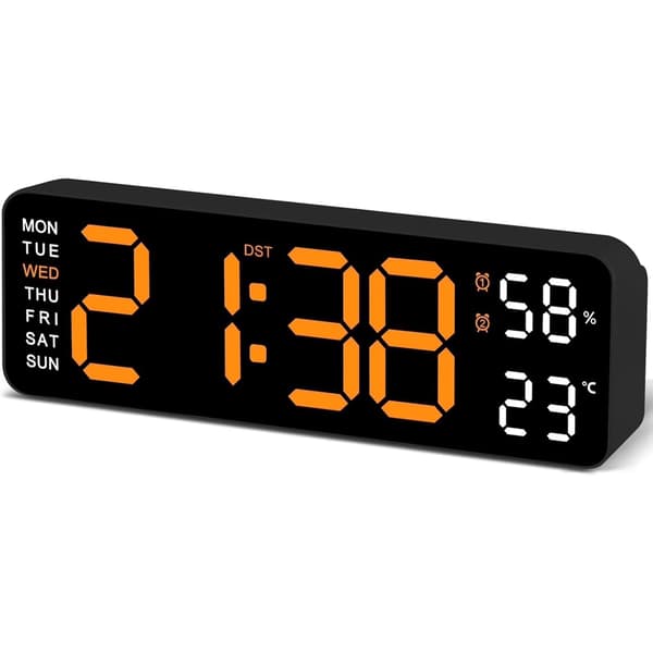 Digital väckarklocka 9,5\" stor LED-display, minnesbackup, hem, orange
