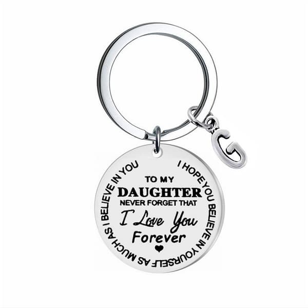 Nyckelring i rostfritt stål \"Till min dotter\" graverad, silver, present till dotter