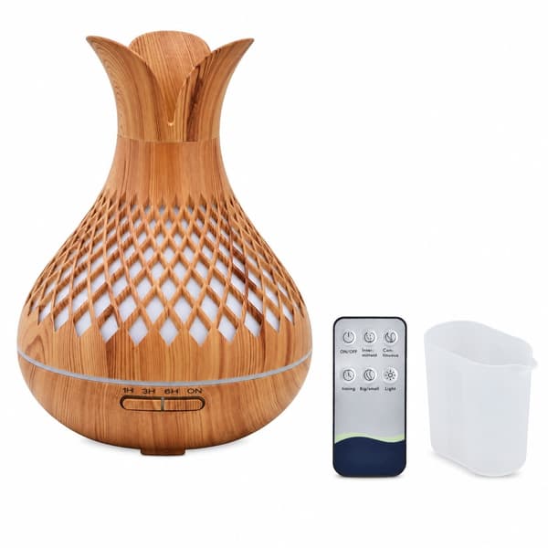 Aromaterapi Luftfugter 500ml, Trækorns Diffuser, Lav Støj, Farverige LED Lys, 100-240V