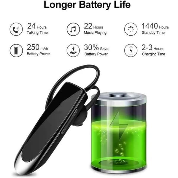 Bluetooth-headset, svart, 360° rotation, 22h musikuppspelning, CVC 6.0, lättvikt