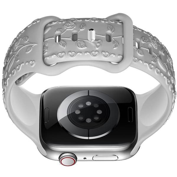 Silikonarmband för Apple Watch, grå, 20 mm, 3D-rosmönster, justerbart