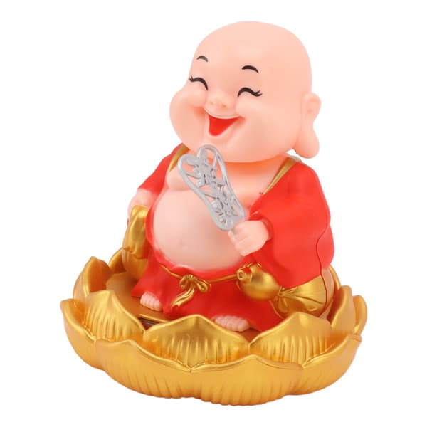 Solar Buddha-statue, rød, nikkende Maitreya bilpynt, ristehodeleke for rikdom