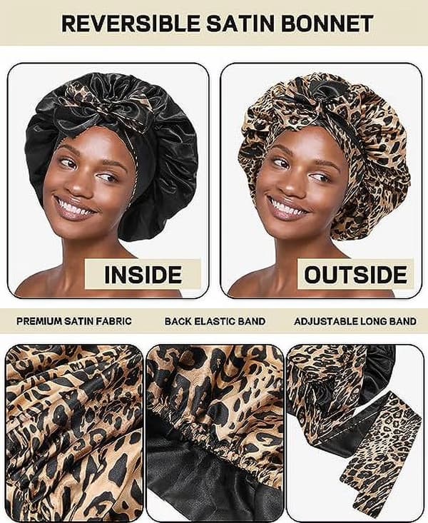 Dame Satin Bonnet Silke Hår Vendbare Bonnets Hårindpakning til at sove med bindebånd