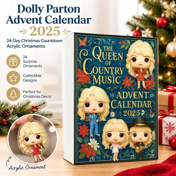 Dolly Parton Julekalender 2025, 24-dagers nedtelling til jul blind boks, akrylpynt