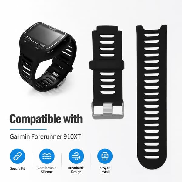 Silikoneurrem til Garmin Forerunner 910XT, Sort, Åndbar Sportsrem