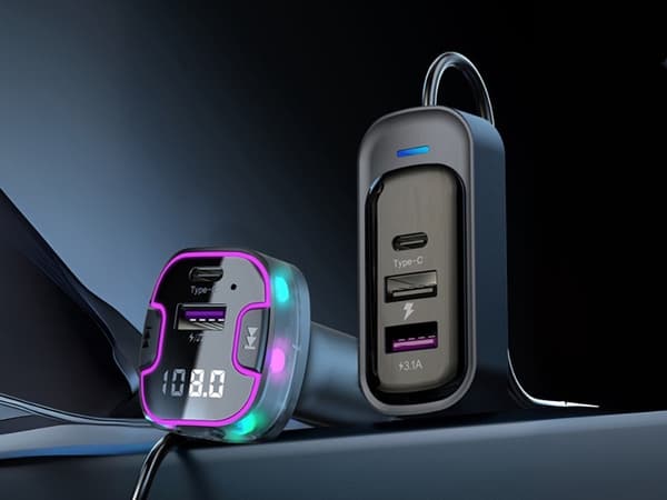 Bluetooth FM-sender til bil, 3 USB & Type-C, håndfri opkald, hurtig opladning