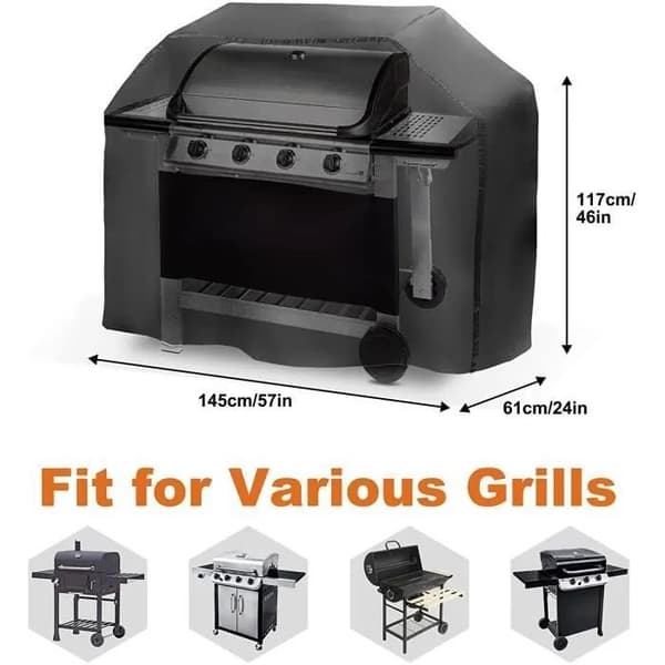 BBQ Grillovertræk, Sort, 145 x 61 x 117 cm, Vandtæt, UV-resistent, Kraftig