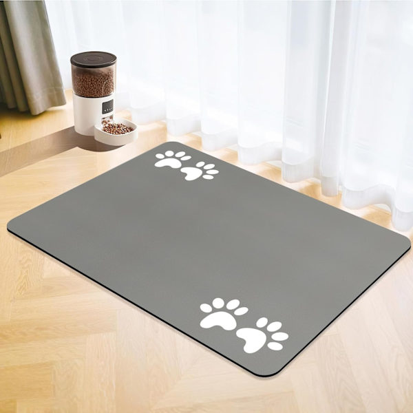 Absorberende hurtigtørrende skridsikker vandtæt kæledyrsfodermåtte til hunde- og kattefoder-/vandskåle. Grey 43x80cm