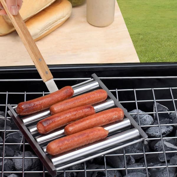 Pølsestativ i rustfritt stål, 5 deler, utendørs grill med marshmallows-pinner