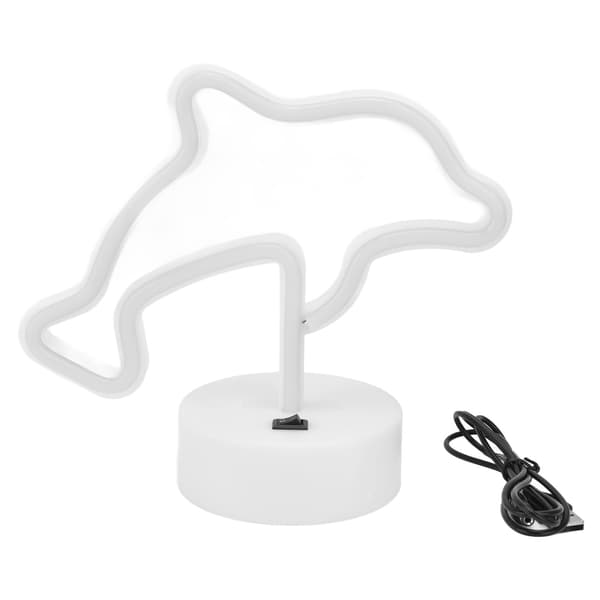 LED Delfin Neonlys, USB- eller Batteridrevet, Romdekorasjon med Base