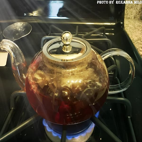 Glastekande med infuser i rustfrit stål, borosilikat, sikker til komfur, blomstrende og løs te, 800 ml