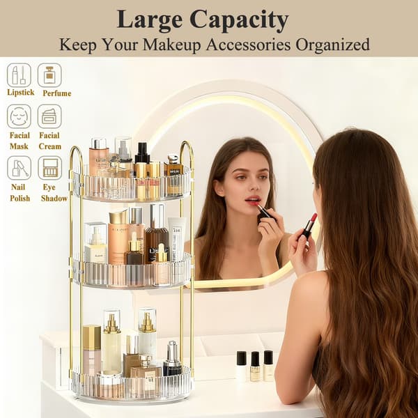 3-lags 360° roterende makeup-organizer, klar akrylstander, til badeværelsesbord Clear