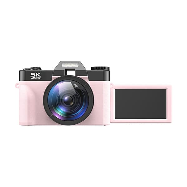 5K Digitalkamera 75MP, 52mm Vidvinkelobjektiv, 180° Flipskærm, WiFi, Vlogging Kamera, Pink