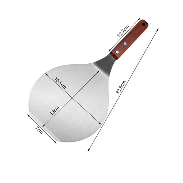 Teppanyaki-spatel 908, rustfritt stål med trehåndtak, rund stekespade for grillrist, 33,8 cm